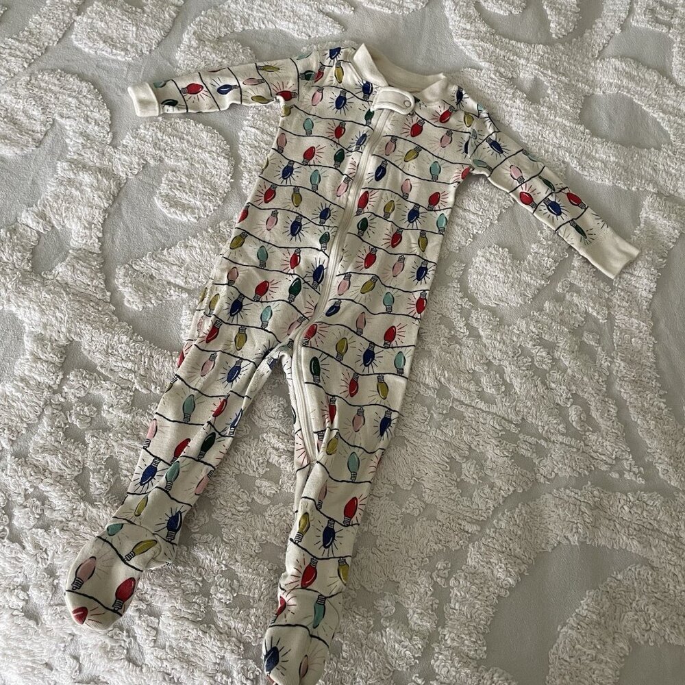 Hanna Andersson Christmas Lights Pajamas Zip Up 12-18 Months 100% Organic Cotton